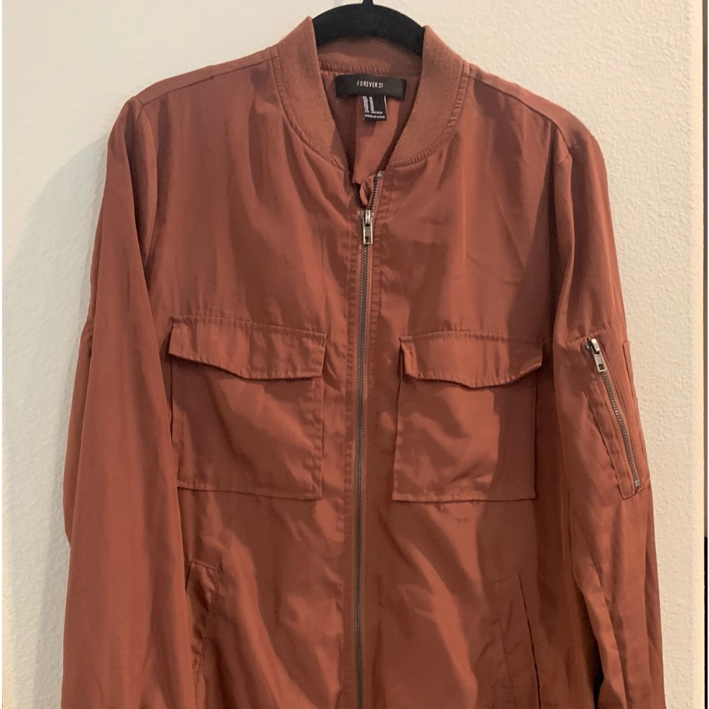 Jacket, from Forever 21. Brown/Carmel Full Zip Long Sleeve Polyester W sz. M